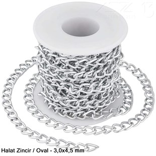 Zincir - Düz Halat Tip - Oval 3 mm - Nikel Kaplama / 1 Metre