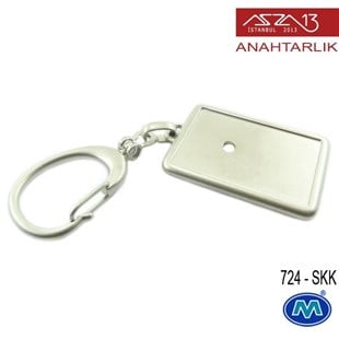 Metalik Saten Krom Dikdörtgen (31x102 mm) Çift Taraflı Boş Yuvalı Anahtarlık (724-SKK)