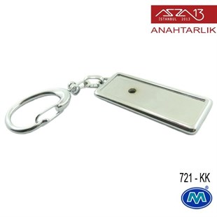 Metalik Krom Dikdörtgen (23x109 mm) Çift Taraflı Boş Yuvalı Anahtarlık (721-KK)