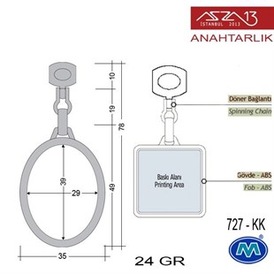 Klipsiz Metalik Krom Oval (35x78 mm) Çift Taraflı Boş Yuvalı Anahtarlık (727-KK)