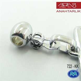 Klipsiz Metalik Krom Kare (32x65 mm) Çift Taraflı Boş Yuvalı Anahtarlık (722-KK)