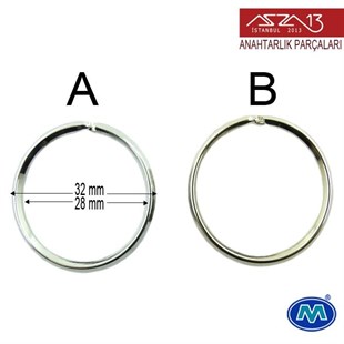 Krom ve Saten Krom Kaplamalı Anahtarlık Yayı Bombeli Halka 32 mm / Paket İçeriği 3 Adet