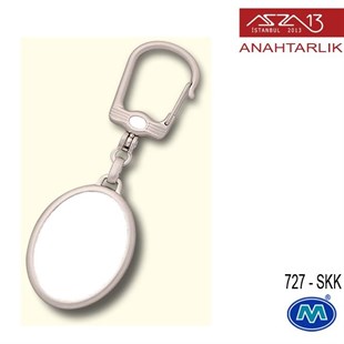 Metalik Saten Krom Oval (35x102 mm) Çift Taraflı Boş Yuvalı Anahtarlık (727-SKK)
