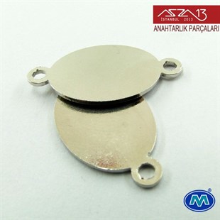 Saten Krom Kaplamalı Oval Çift Kulplu Ara Parça 26x14 mm / Paket İçeriği 2 Adet
