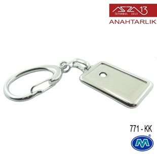 Metalik Krom Dikdörtgen (23x93 mm) Çift Taraflı Boş Yuvalı Anahtarlık (771-KK)