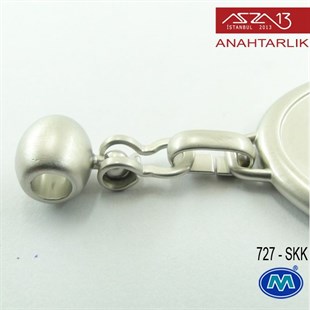 Klipsiz Metalik Saten Krom Oval (35x78 mm) Çift Taraflı Boş Yuvalı Anahtarlık (727-SKK)