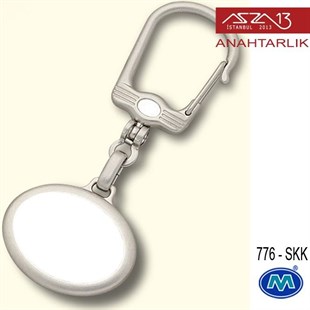 Metalik Saten Krom Yatay Oval (36x80 mm) Çift Taraflı Boş Yuvalı Anahtarlık (776-SKK)