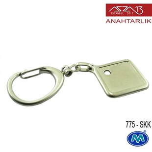 Metalik Saten Krom Diyagonal Kare (33x96 mm) Çift Taraflı Boş Yuvalı Anahtarlık (775-SKK)