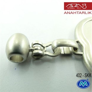 Klipsiz Metalik Saten Krom Kalp (37x68 mm) Çift Taraflı Boş Yuvalı Anahtarlık (402-SKK)