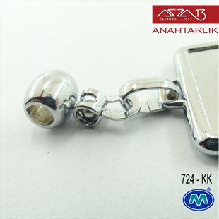 Klipsiz Metalik Krom Dikdörtgen (31x78 mm) Çift Taraflı Boş Yuvalı Anahtarlık (724-KK)