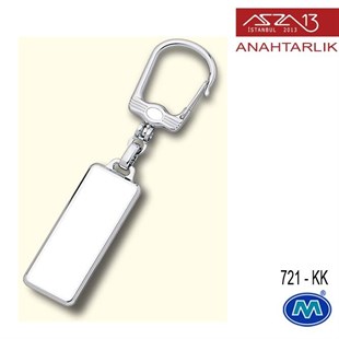 Metalik Krom Dikdörtgen (23x109 mm) Çift Taraflı Boş Yuvalı Anahtarlık (721-KK)