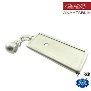 Klipsiz Metalik Saten Krom Dikdörtgen (23x85 mm) Çift Taraflı Boş Yuvalı Anahtarlık (721-SKK)