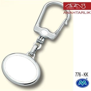 Metalik Krom Yatay Oval (36x80 mm) Çift Taraflı Boş Yuvalı Anahtarlık (776-KK)