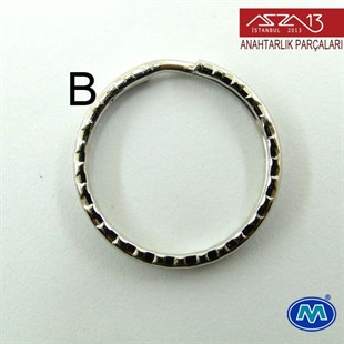 Krom ve Saten Krom Kaplamalı Anahtarlık Yayı Desenli Halka 28 mm / Paket İçeriği 3 Adet