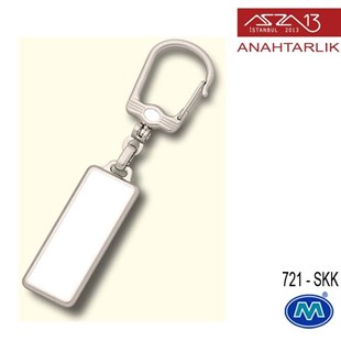 Metalik Saten Krom Dikdörtgen (23x109 mm) Çift Taraflı Boş Yuvalı Anahtarlık (721-SKK)