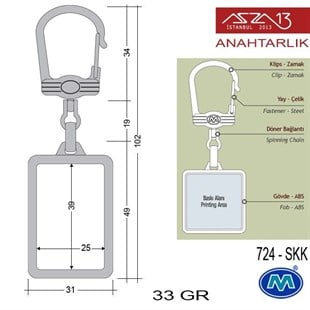 Metalik Saten Krom Dikdörtgen (31x102 mm) Çift Taraflı Boş Yuvalı Anahtarlık (724-SKK)