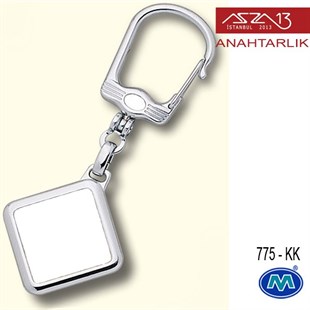 Metalik Krom Diyagonal Kare (33x96 mm) Çift Taraflı Boş Yuvalı Anahtarlık (775-KK)