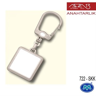 Metalik Saten Krom Kare (32x89 mm) Çift Taraflı Boş Yuvalı Anahtarlık (722-SKK)