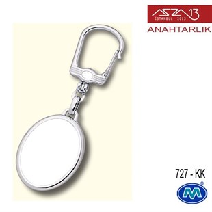 Metalik Krom Oval (35x102 mm) Çift Taraflı Boş Yuvalı Anahtarlık (727-KK)
