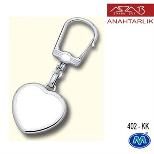 Metalik Krom Kalp (37x92 mm) Çift Taraflı Boş Yuvalı Anahtarlık (402-KK)