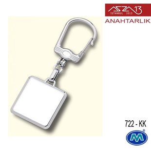 Metalik Krom Kare (32x89 mm) Çift Taraflı Boş Yuvalı Anahtarlık (722-KK)