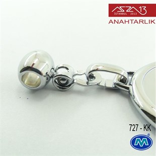 Klipsiz Metalik Krom Oval (35x78 mm) Çift Taraflı Boş Yuvalı Anahtarlık (727-KK)