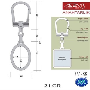 Metalik Krom Dikey Oval (23x97 mm) Çift Taraflı Boş Yuvalı Anahtarlık (777-KK)