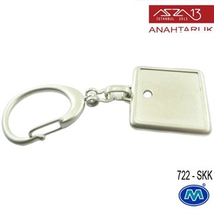 Metalik Saten Krom Kare (32x89 mm) Çift Taraflı Boş Yuvalı Anahtarlık (722-SKK)