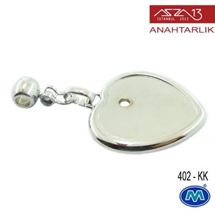 Klipsiz Metalik Krom Kalp (37x68 mm) Çift Taraflı Boş Yuvalı Anahtarlık (402-KK)