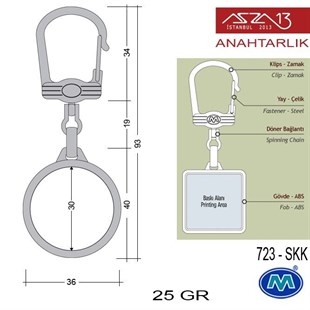 Metalik Saten Krom Yuvarlak (36x93 mm) Çift Taraflı Boş Yuvalı Anahtarlık (723-SKK)