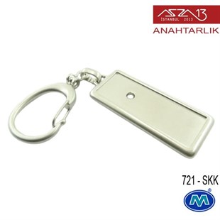 Metalik Saten Krom Dikdörtgen (23x109 mm) Çift Taraflı Boş Yuvalı Anahtarlık (721-SKK)