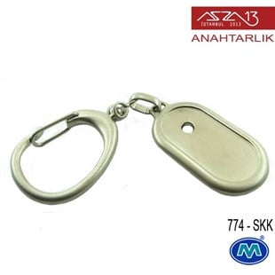 Metalik Saten Krom Uzun Oval (23x97 mm) Çift Taraflı Boş Yuvalı Anahtarlık (774-SKK)