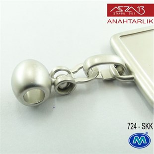 Klipsiz Metalik Saten Krom Dikdörtgen (31x78 mm) Çift Taraflı Boş Yuvalı Anahtarlık (724-SKK)