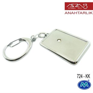 Metalik Krom Dikdörtgen (31x102 mm) Çift Taraflı Boş Yuvalı Anahtarlık (724-KK)