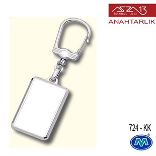 Metalik Krom Dikdörtgen (31x102 mm) Çift Taraflı Boş Yuvalı Anahtarlık (724-KK)