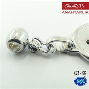Klipsiz Metalik Krom Yuvarlak (36x69 mm) Çift Taraflı Boş Yuvalı Anahtarlık (723-KK)