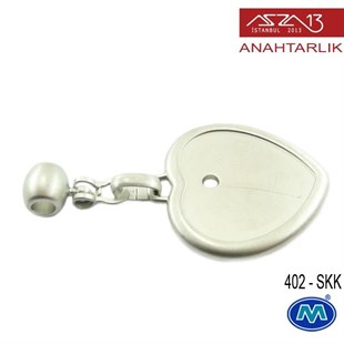 Klipsiz Metalik Saten Krom Kalp (37x68 mm) Çift Taraflı Boş Yuvalı Anahtarlık (402-SKK)
