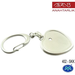 Metalik Saten Krom Kalp (37x92 mm) Çift Taraflı Boş Yuvalı Anahtarlık (402-SKK)