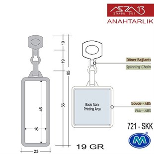 Klipsiz Metalik Saten Krom Dikdörtgen (23x85 mm) Çift Taraflı Boş Yuvalı Anahtarlık (721-SKK)