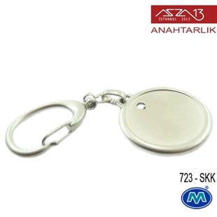 Metalik Saten Krom Yuvarlak (36x93 mm) Çift Taraflı Boş Yuvalı Anahtarlık (723-SKK)