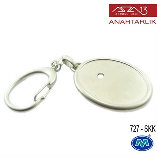 Metalik Saten Krom Oval (35x102 mm) Çift Taraflı Boş Yuvalı Anahtarlık (727-SKK)