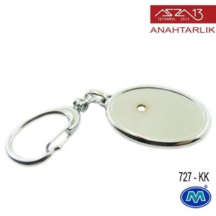 Metalik Krom Oval (35x102 mm) Çift Taraflı Boş Yuvalı Anahtarlık (727-KK)