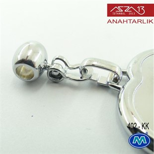 Klipsiz Metalik Krom Kalp (37x68 mm) Çift Taraflı Boş Yuvalı Anahtarlık (402-KK)