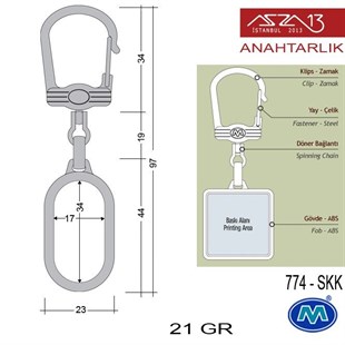 Metalik Saten Krom Uzun Oval (23x97 mm) Çift Taraflı Boş Yuvalı Anahtarlık (774-SKK)