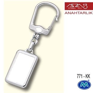 Metalik Krom Dikdörtgen (23x93 mm) Çift Taraflı Boş Yuvalı Anahtarlık (771-KK)
