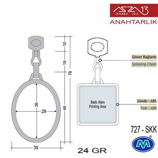 Klipsiz Metalik Saten Krom Oval (35x78 mm) Çift Taraflı Boş Yuvalı Anahtarlık (727-SKK)