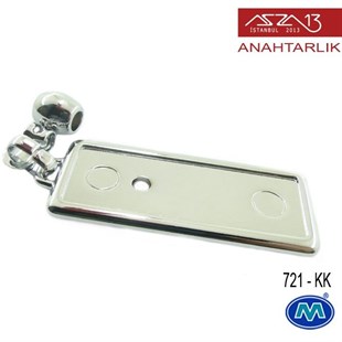 Klipsiz Metalik Krom Dikdörtgen (23x85 mm) Çift Taraflı Boş Yuvalı Anahtarlık (721-KK)