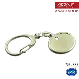 Metalik Saten Krom Yatay Oval (36x80 mm) Çift Taraflı Boş Yuvalı Anahtarlık (776-SKK)