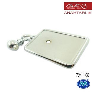 Klipsiz Metalik Krom Dikdörtgen (31x78 mm) Çift Taraflı Boş Yuvalı Anahtarlık (724-KK)