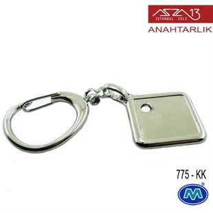 Metalik Krom Diyagonal Kare (33x96 mm) Çift Taraflı Boş Yuvalı Anahtarlık (775-KK)